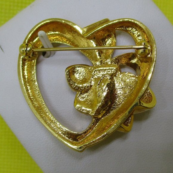 Avon Pink Rhinestone Heart Bow Brooch - Picture 5 of 5